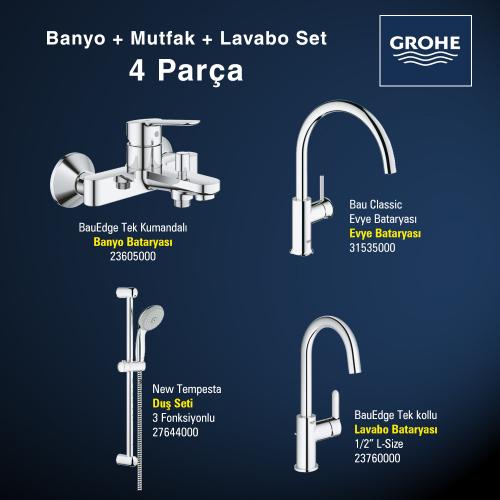 Grohe Banyo + Mutfak + Lavabo Seti 4 Parça