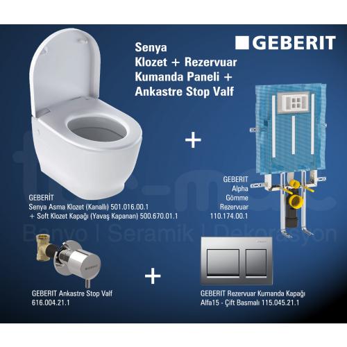 Geberit Senya Klozet + Rezervuar  + Kumanda Paneli + Ankastre Stop Valf