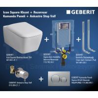 Geberit Square Klozet + Rezervuar + Destek Ayağı + Kumanda Paneli + Ankastre Stop Valf