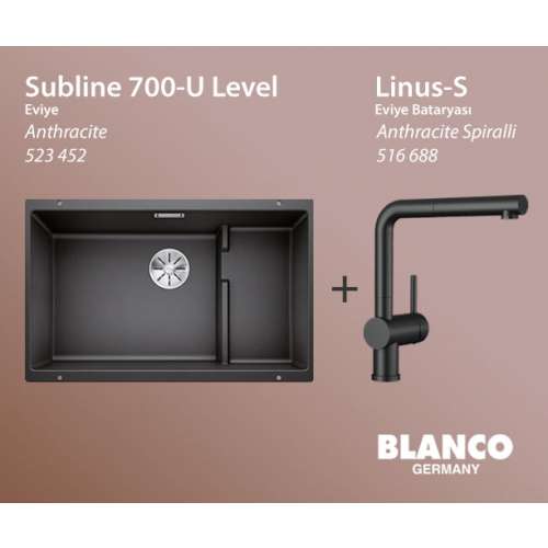 Blanco Subline 700-U Level Eviye (Anthracite 523 452) + Linus-S Eviye Bataryası (Anthracite Spiralli 516 688) Set