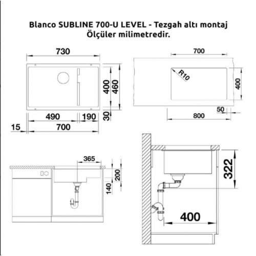 Blanco Subline 700-U Level Eviye (Anthracite 523 452) + Linus-S Eviye Bataryası (Anthracite Spiralli 516 688) Set
