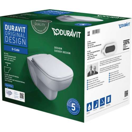 Duravit D-Code Rimless (Kanalsız) Asma Klozet 45703920A1 - Soft Klozet Kapağı Dahil 0067390095