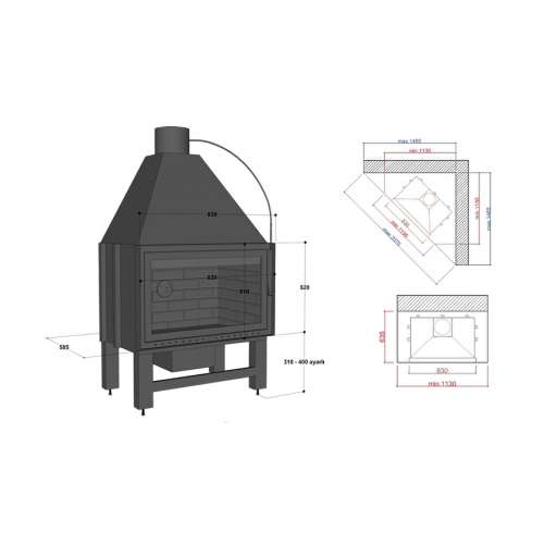 Hürsan HKHC 90 Y Odunlu Şömine (Lineer Hazneler)